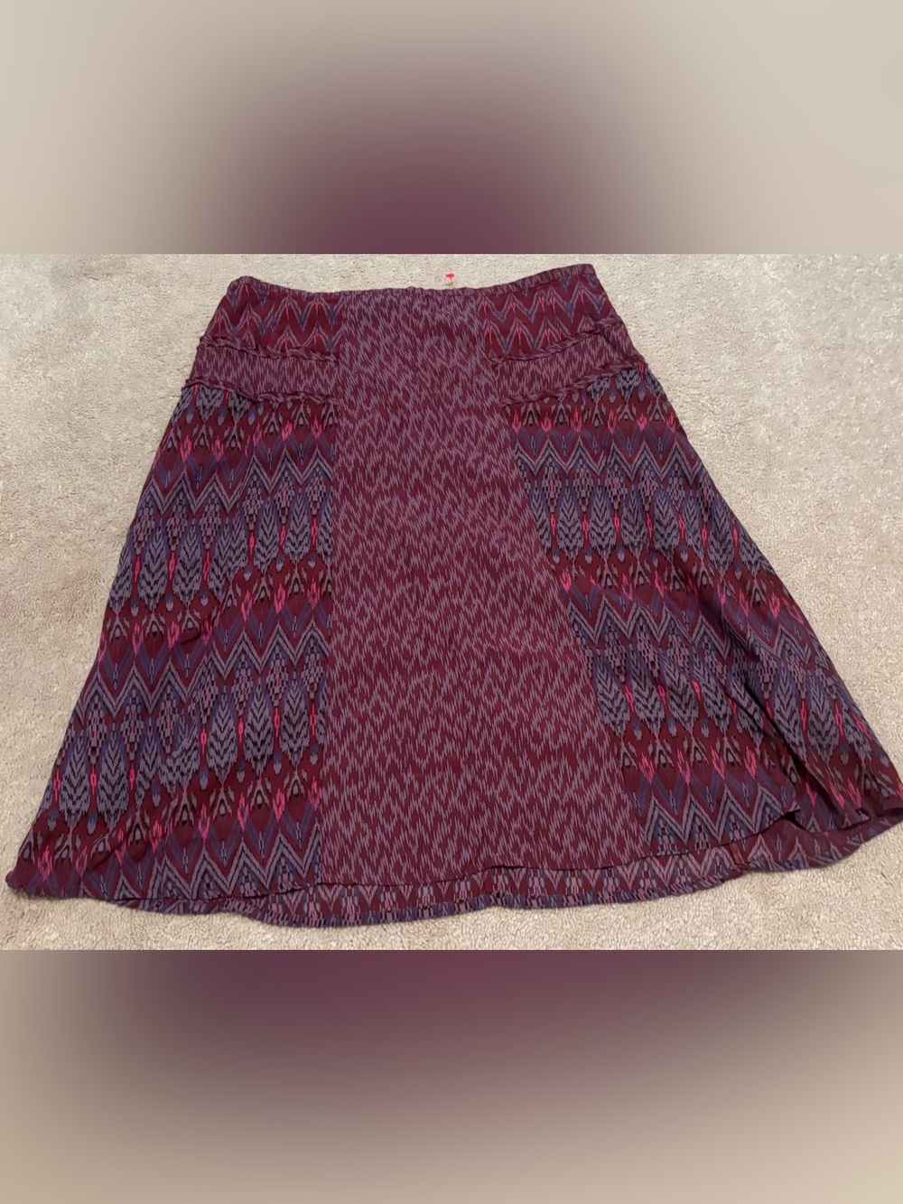 Prana Isadora Women’s Size 10 Patchwork Knee Length A-Line Skirt Cotton